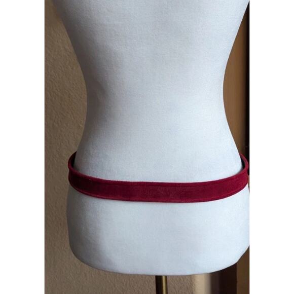 Vtg Carlisle Red Suede leather belt gold tone buckle Women M 80s 90s Art Deco main image 5